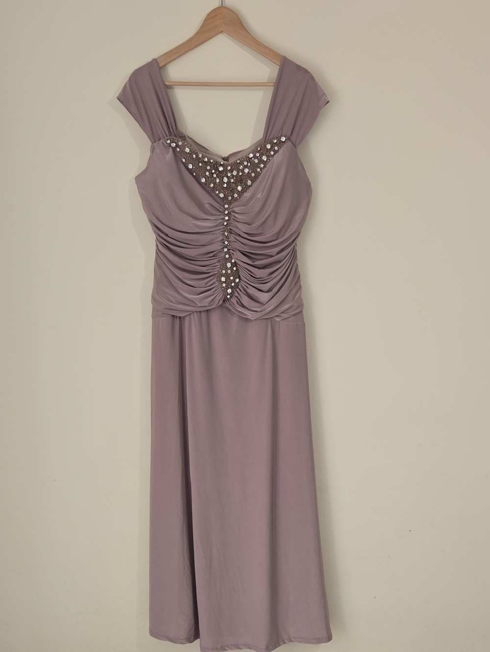 Mauve Ruched Embellished Maxi Dress Formal Evening Gown Size 16 18